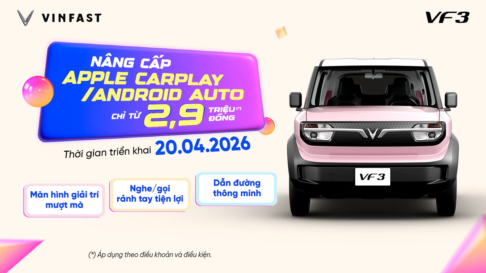 Nâng cấp Apple CarPlay và Android Auto cho VinFast VF 3